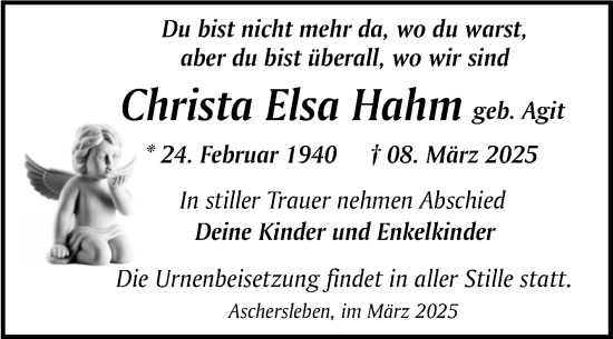 Traueranzeige von Christa Elsa Hahm von Trauerkombi Aschersleben