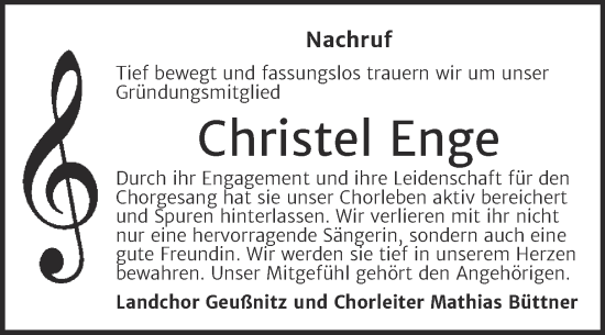 Traueranzeige von Christel Enge von Super Sonntag Zeitz