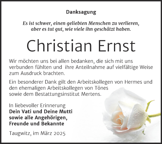 Traueranzeige von Christian Ernst von Super Sonntag Naumburg/Nebra