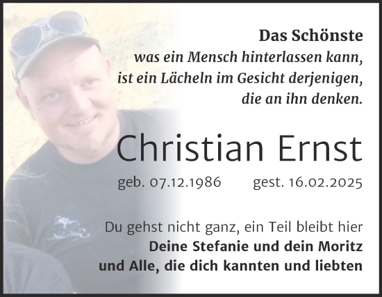 Traueranzeige von Christian Ernst von Mitteldeutsche Zeitung Zeitz