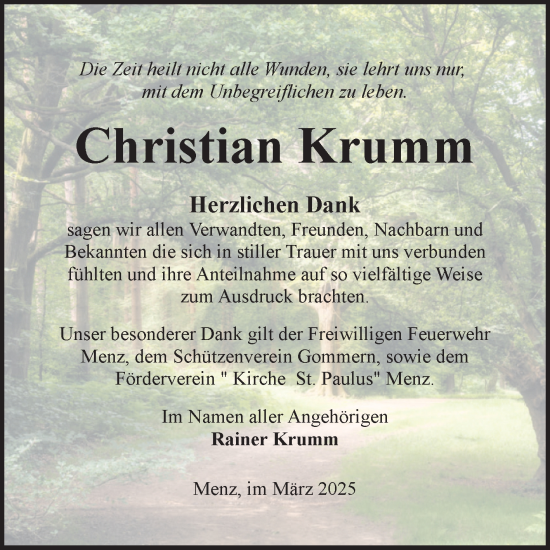 Traueranzeige von Christian Krumm von Volksstimme Burg/Genthin
