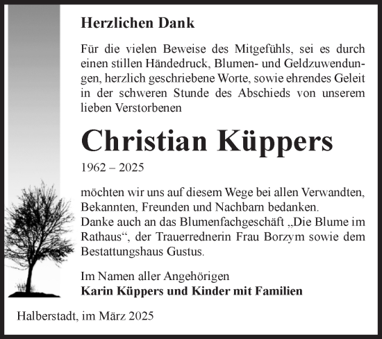Traueranzeige von Christian Küppers von Volksstimme Halberstadt