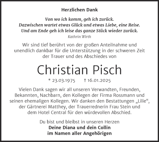 Traueranzeige von Christian Pisch von Trauerkombi Bitterfeld