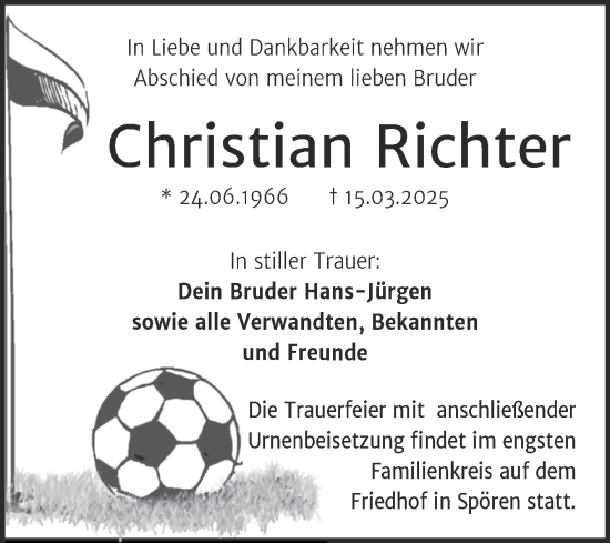 Traueranzeige von Christian Richter von Trauerkombi Bitterfeld
