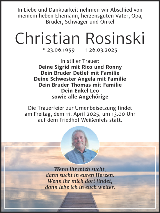 Traueranzeige von Christian Rosinski von Trauerkombi Weißenfels
