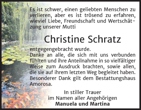 Traueranzeige von Christine Schratz von Trauerkombi Dessau
