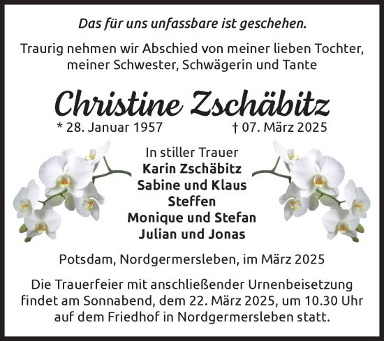 Traueranzeige von Christine Zschäbitz von Volksstimme Haldensleben/Wolmirstedt
