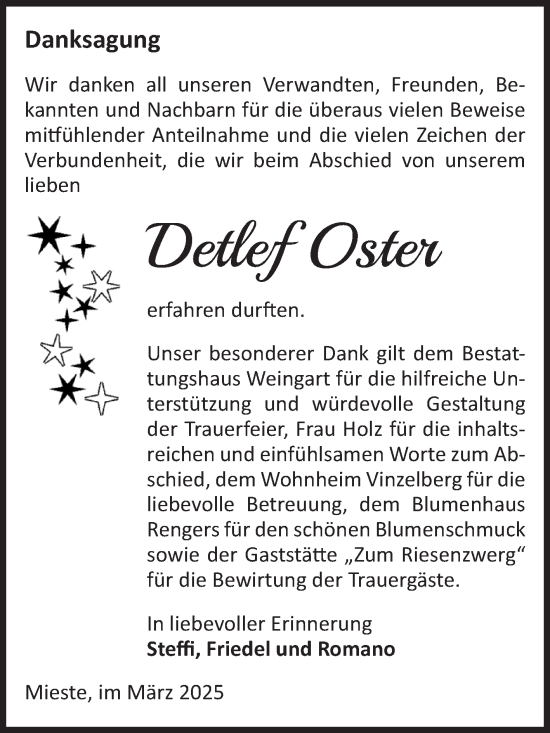 Traueranzeige von Detlef Oster von Volksstimme Altmark West