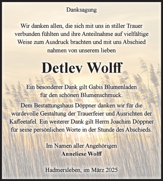 Traueranzeige von Detlev Wolff von Volksstimme Oschersleben/Wanzleben