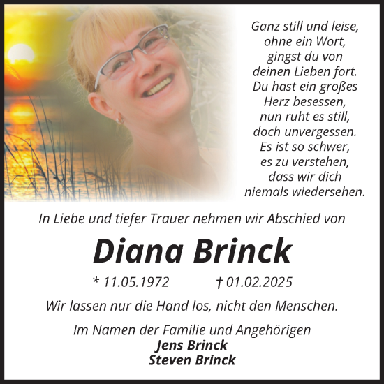 Traueranzeige von Diana Brinck von Volksstimme Magdeburg