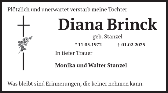 Traueranzeige von Diana Brinck von Volksstimme Magdeburg