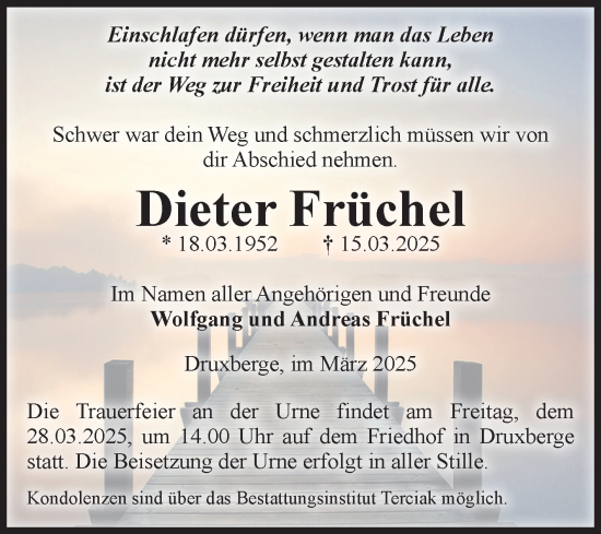 Traueranzeige von Dieter Früchel von Volksstimme Oschersleben/Wanzleben