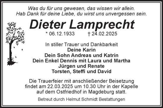 Traueranzeige von Dieter Lamprecht von Volksstimme Magdeburg