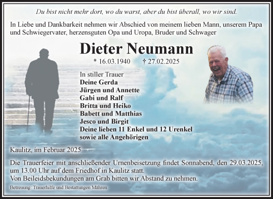 Traueranzeige von Dieter Neumann von Volksstimme Altmark West