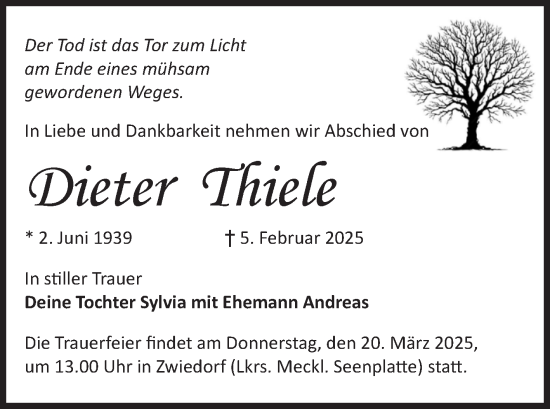 Traueranzeige von Dieter Thiele von Volksstimme Magdeburg