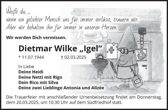 Traueranzeige von Dietmar Wilke von Volksstimme Magdeburg