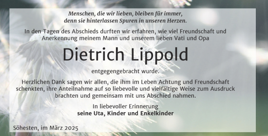 Traueranzeige von Dietrich Lippold von Trauerkombi Weißenfels
