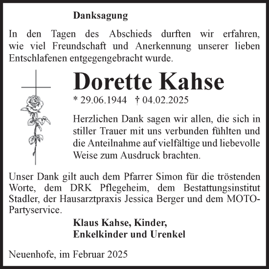 Traueranzeige von Dorette Kahse von Volksstimme Haldensleben/Wolmirstedt