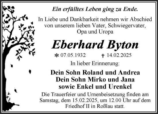 Traueranzeige von Eberhard Byton von Trauerkombi Dessau