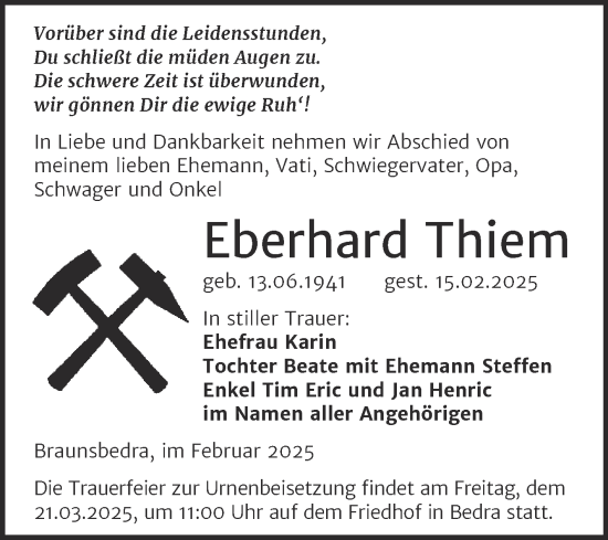Traueranzeige von Eberhard Thiem von Trauerkombi Merseburg