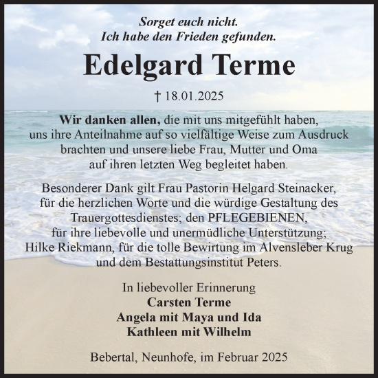 Traueranzeige von Edelgard Terme von Volksstimme Haldensleben/Wolmirstedt
