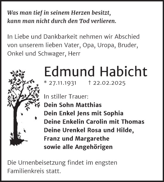 Traueranzeige von Edmund Habicht von Trauerkombi Weißenfels