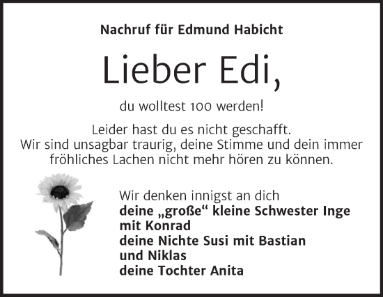 Traueranzeige von Edmund Habicht von Trauerkombi Weißenfels