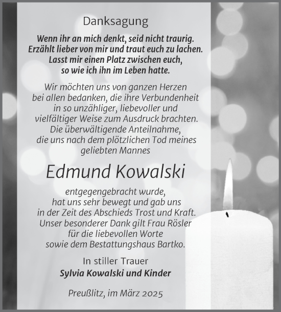 Traueranzeige von Edmund Kowalski von Trauerkombi Bernburg