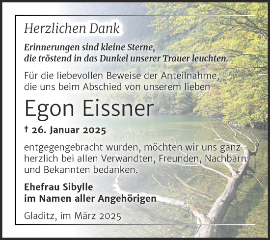 Traueranzeige von Egon Eissner von Trauerkombi Zeitz