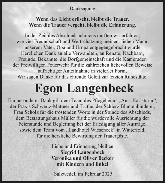 Traueranzeige von Egon Langenbeck von Volksstimme Altmark West