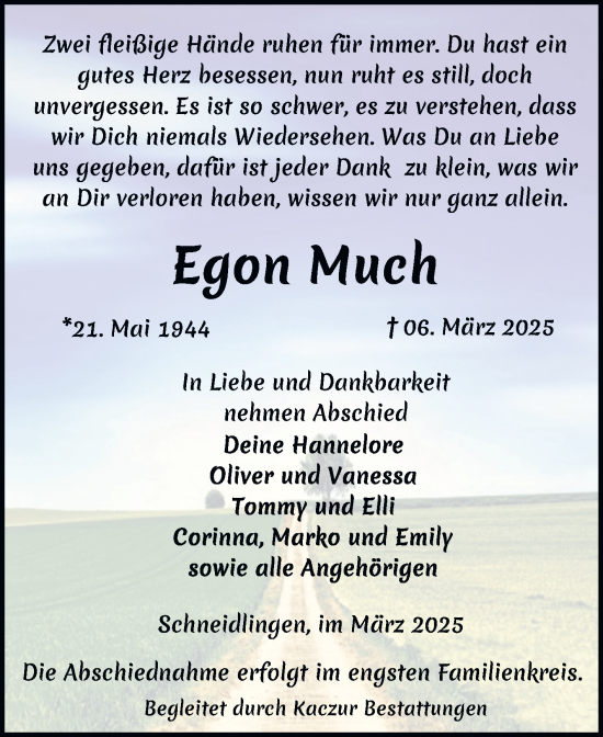 Traueranzeige von Egon Much 