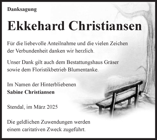 Traueranzeige von Ekkehard Christiansen von Volksstimme Altmark Ost