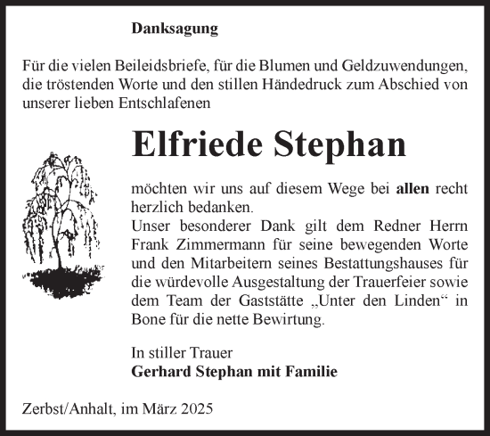 Traueranzeige von Elfriede Stephan von Volksstimme Zerbst