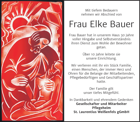 Traueranzeige von Elke Bauer von Mitteldeutsche Zeitung Weißenfels