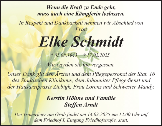 Traueranzeige von Elke Schmidt von Trauerkombi Dessau