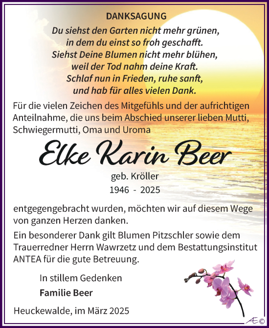Traueranzeige von Elke Karin Beer von Trauerkombi Zeitz