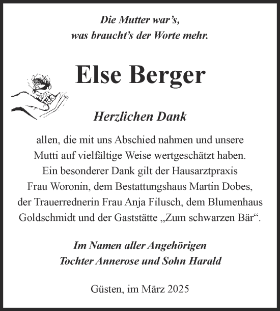 Traueranzeige von Else Berger 