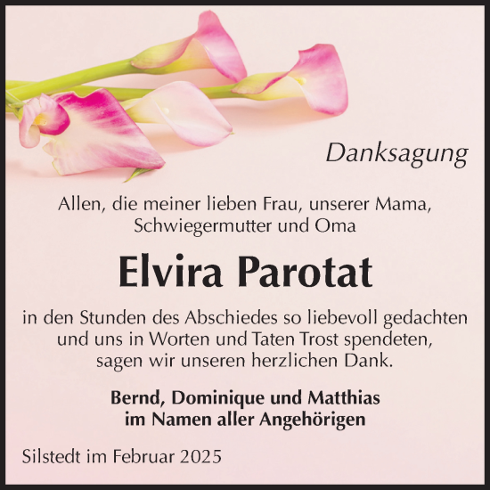 Traueranzeige von Elvira Parotat von Volksstimme Wernigerode