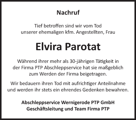 Traueranzeige von Elvira Parotat von Volksstimme Wernigerode