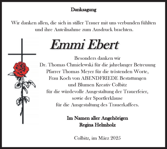Traueranzeige von Emmi Ebert von Volksstimme Haldensleben/Wolmirstedt