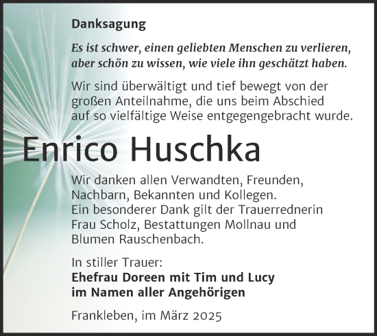 Traueranzeige von Enrico Huschka von Trauerkombi Merseburg