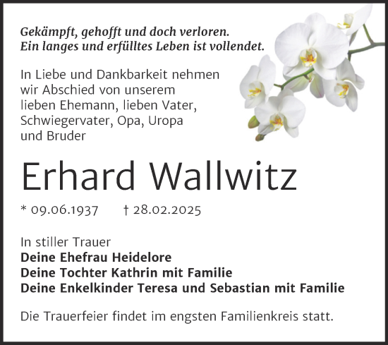 Traueranzeige von Erhard Wallwitz von Trauerkombi Dessau