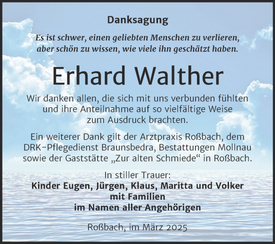 Traueranzeige von Erhard Walther von Trauerkombi Merseburg