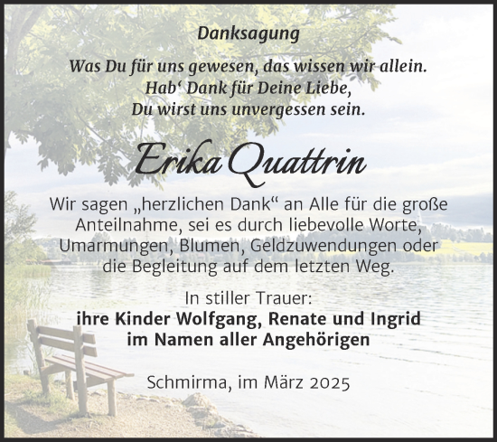 Traueranzeige von Erika Quattrin von Trauerkombi Merseburg