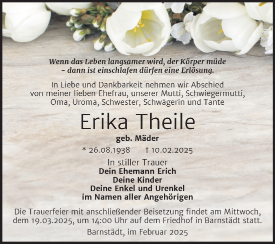 Traueranzeige von Erika Theile von Trauerkombi Merseburg