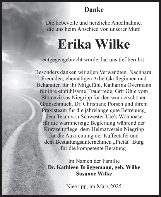 Traueranzeige von Erika Wilke 