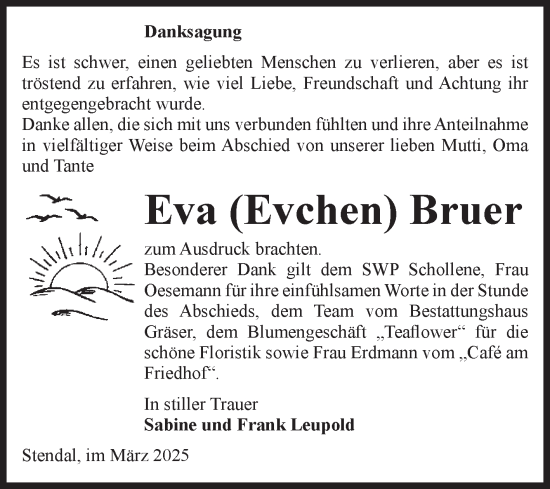 Traueranzeige von Eva  Bruer von Volksstimme Altmark Ost