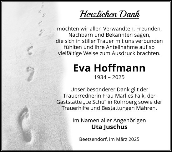 Traueranzeige von Eva Hoffmann von Volksstimme Altmark West