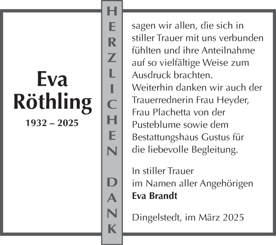 Traueranzeige von Eva Röthling von Volksstimme Halberstadt