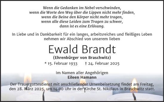 Traueranzeige von Ewald Brandt von Mitteldeutsche Zeitung Halle/Saalkreis